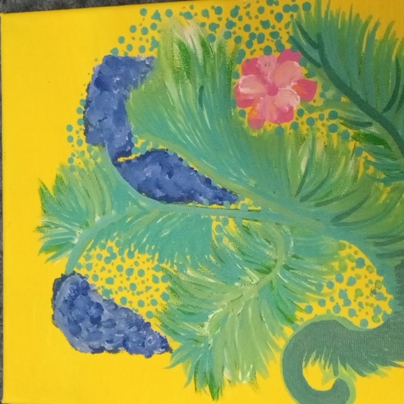 8x10 hand painted by Me acrylic canvas painting yellow floral with grapes - Picture 2 of 2